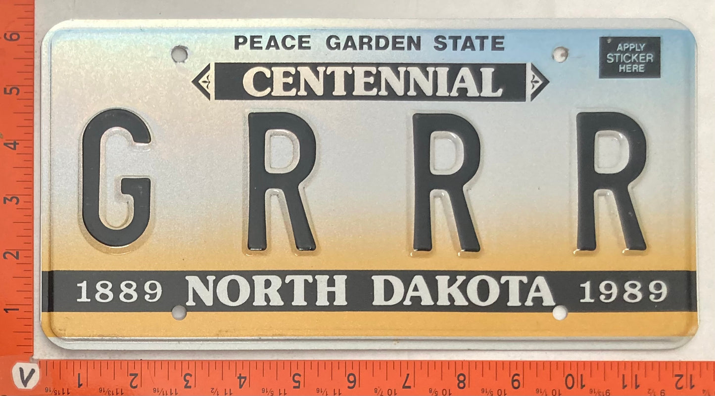 Undated North Dakota #G R R R Passenger License Plate