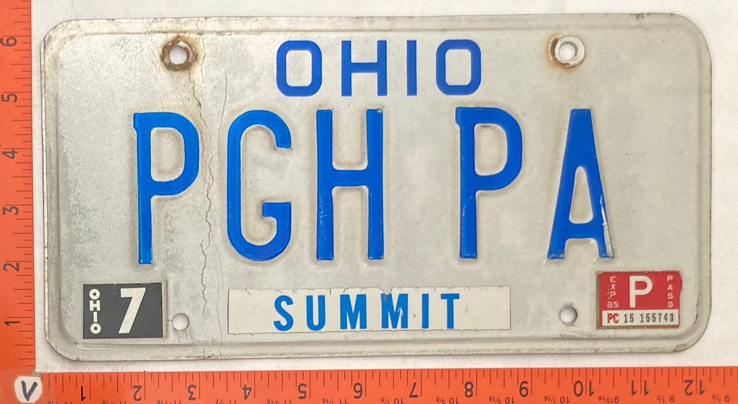 1985 Ohio #PGH PA Passenger License Plate