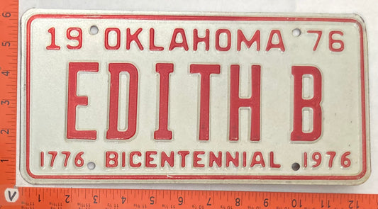 1976 Oklahoma #EDITH B Passenger Bicentennial License Plate