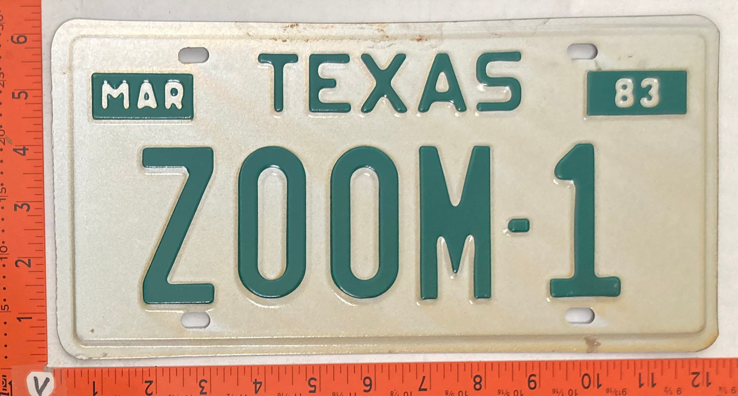 1983 Texas #ZOOM-1 Passenger License Plate