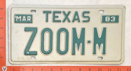 1983 Texas #ZOOM-M Passenger License Plate