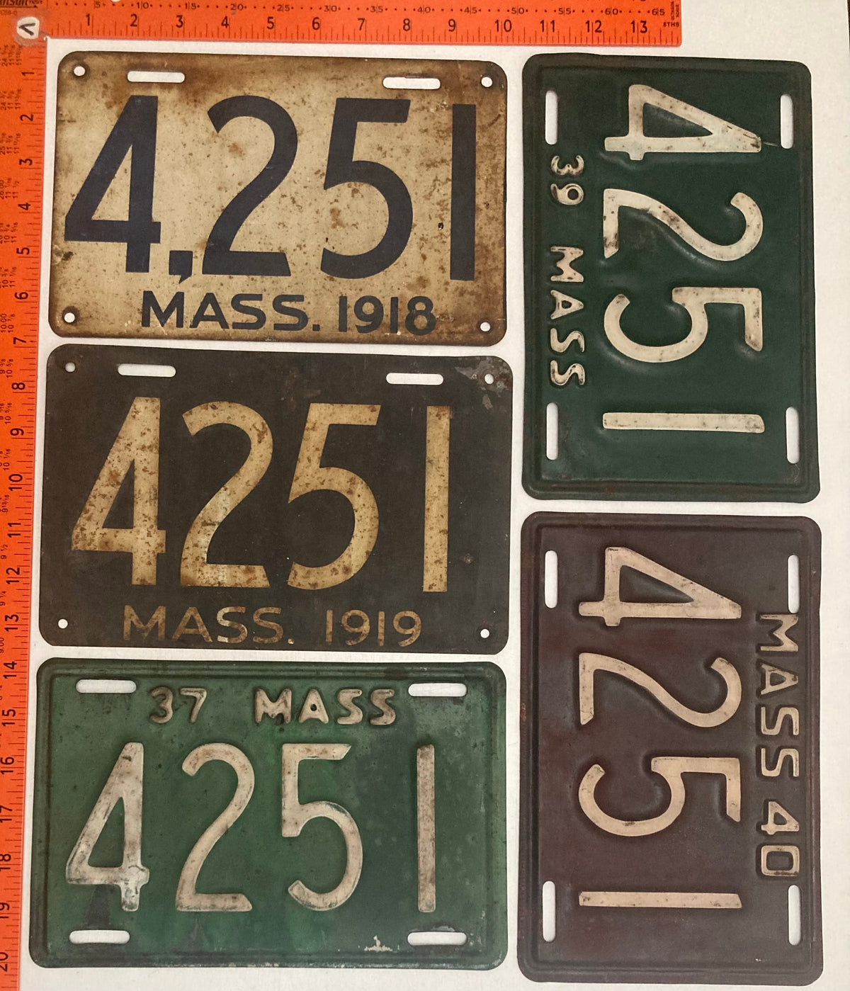1918, 1919, 1937, 1939 1940 Massachusetts #4,251 Passenger License Plate