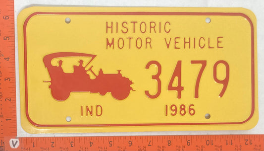 1986 Indiana #3479 Passenger License Plate (Historic Motor Vehicle)