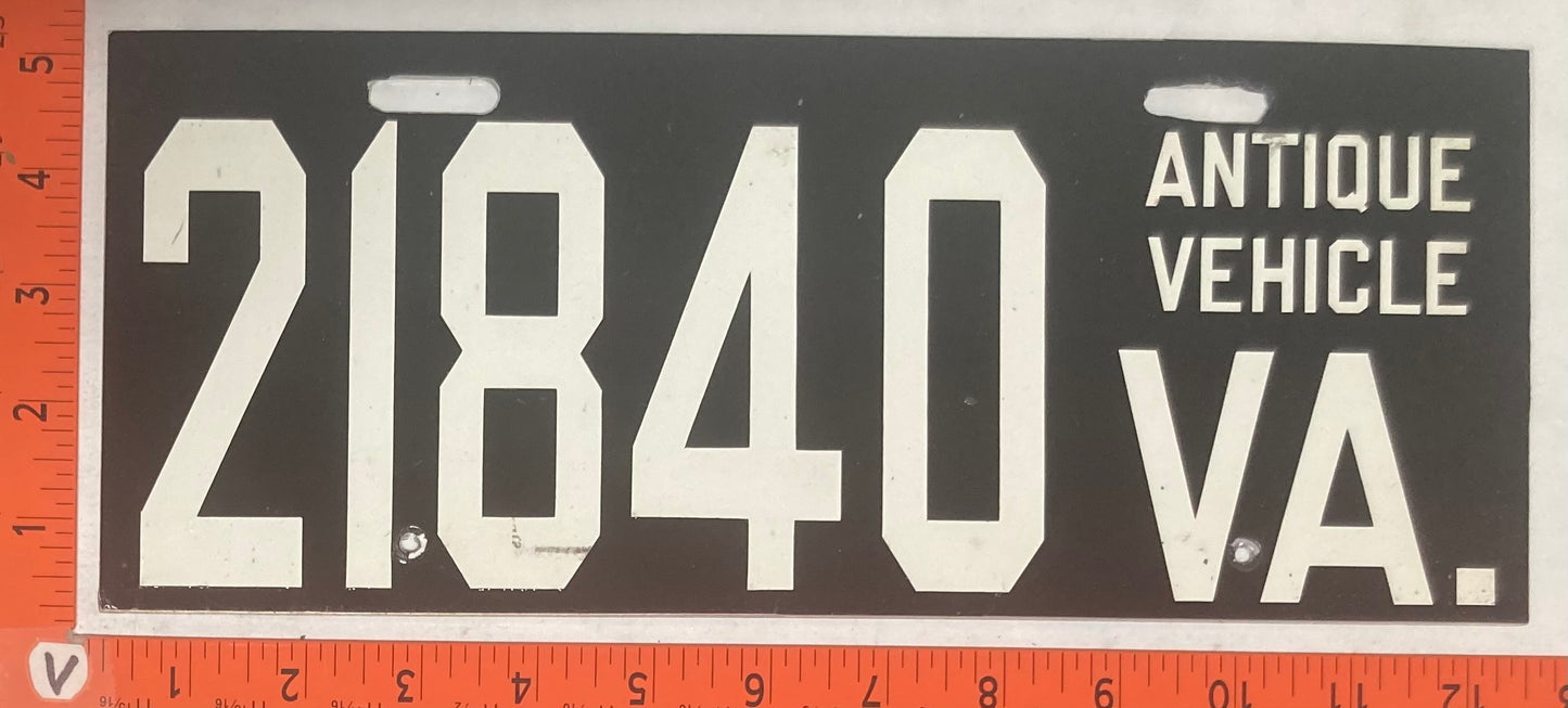 Undated Virginia #21840 Passenger License Plate (Antique Vehicle)