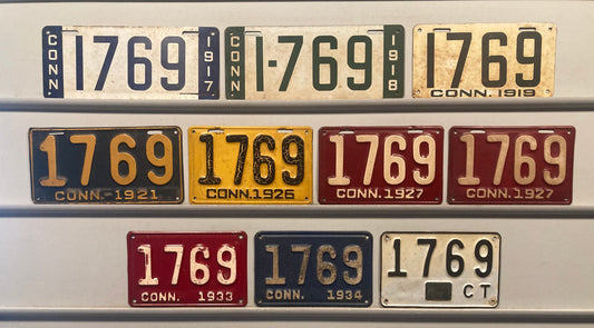 1917, 1918, 1919, 1921, 1926, 1927, 1933, 1934, 1937 Connecticut #1769 Passenger License Plates