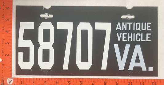 Undated Virginia #58707 Passenger License Plate (Antique Vehicle)