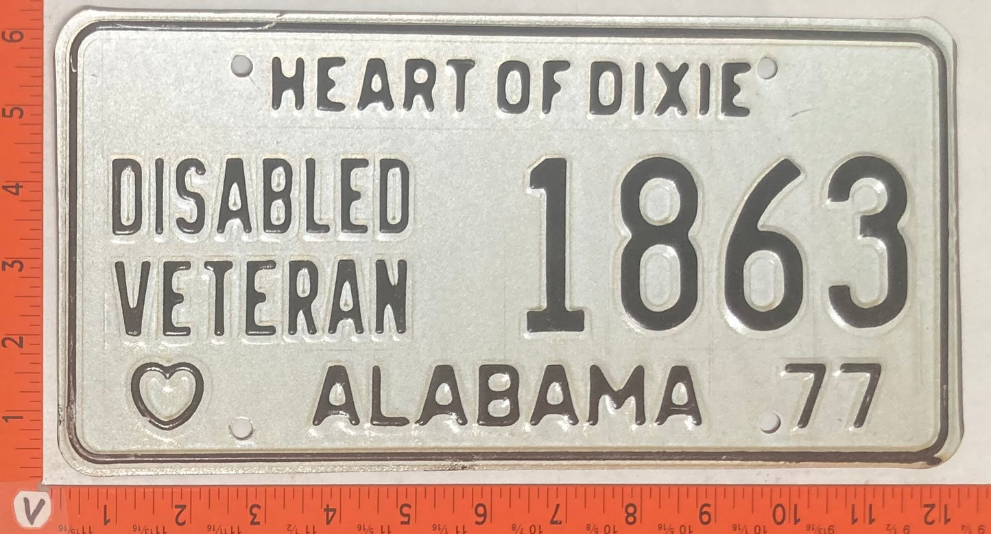 1977 Alabama #1863 Disabled Veteran License Plate