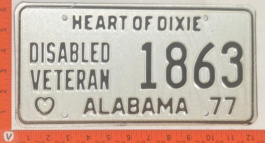 1977 Alabama #1863 Disabled Veteran License Plate