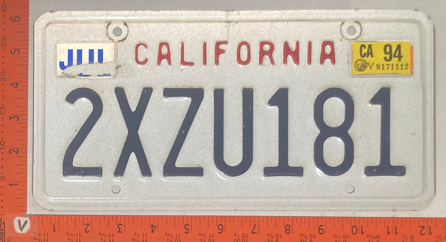 1994 California #2XZU181 Passenger License Plate