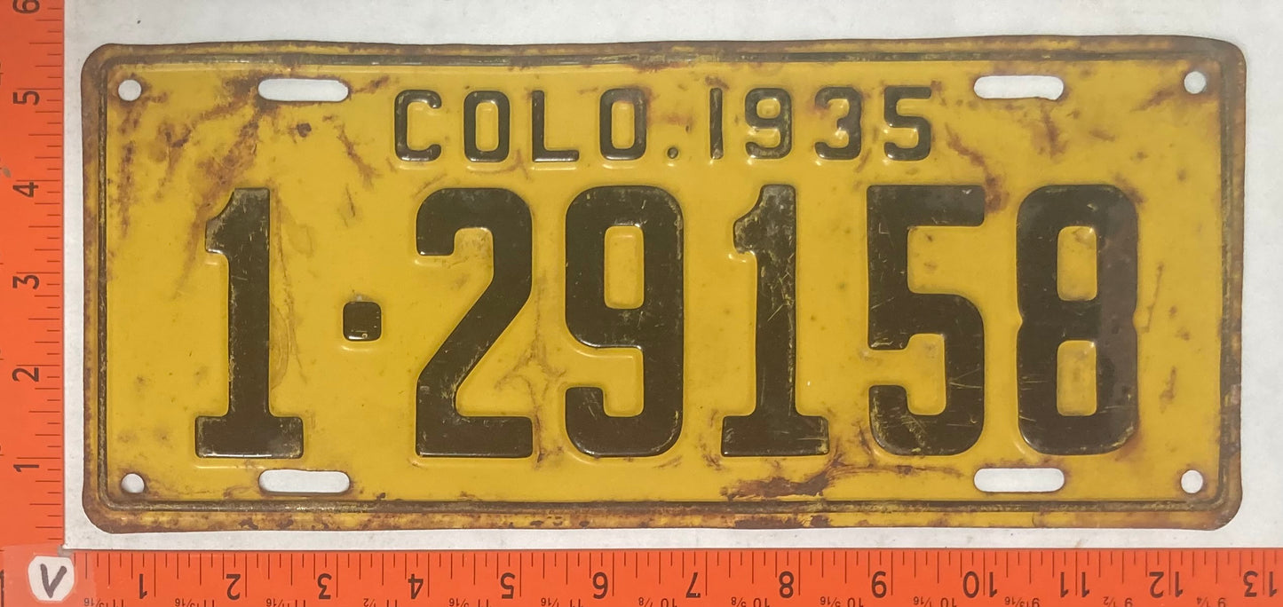 1935 Colorado #1-29158 Passenger License Plate