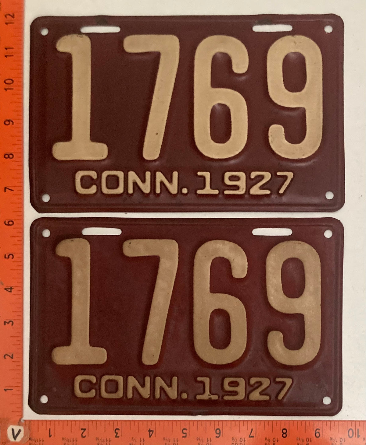1917, 1918, 1919, 1921, 1926, 1927, 1933, 1934, 1937 Connecticut #1769 Passenger License Plates