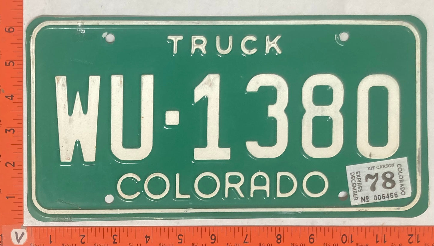 1978 Colorado #WU-1380 Truck License Plate