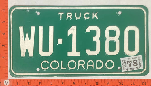 1978 Colorado #WU-1380 Truck License Plate
