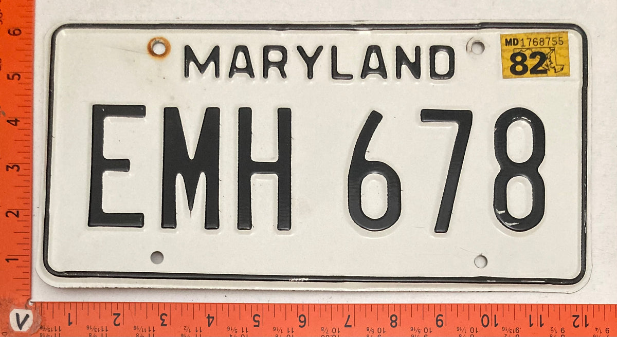 1982 Maryland #EMH 678 Passenger License Plate
