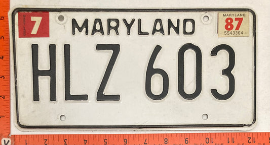 1987 Maryland #HLZ 603 Passenger License Plate