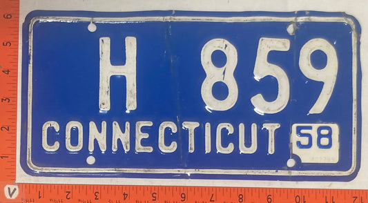 1958 Connecticut #H 859 Passenger License Plate