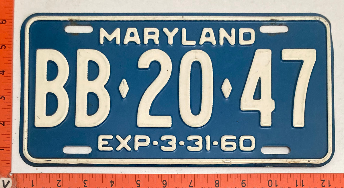 1960 Maryland #BB-20-47 Passenger License Plate