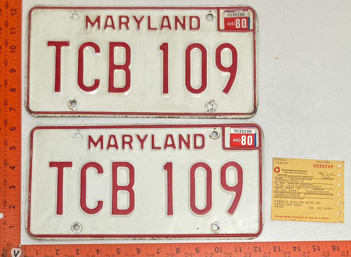1980 Maryland #TCB 109 Passenger License Plate (PAIR)