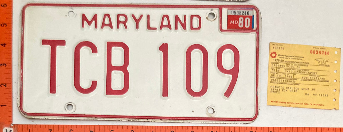 1980 Maryland #TCB 109 Passenger License Plate (PAIR)