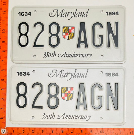1984 Maryland #828n AGN Passenger License Plate   MINT PAIR