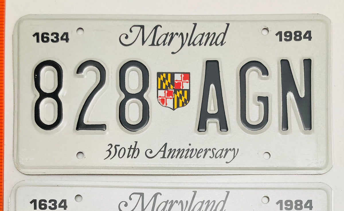 1984 Maryland #828 AGN Passenger License Plate   MINT PAIR