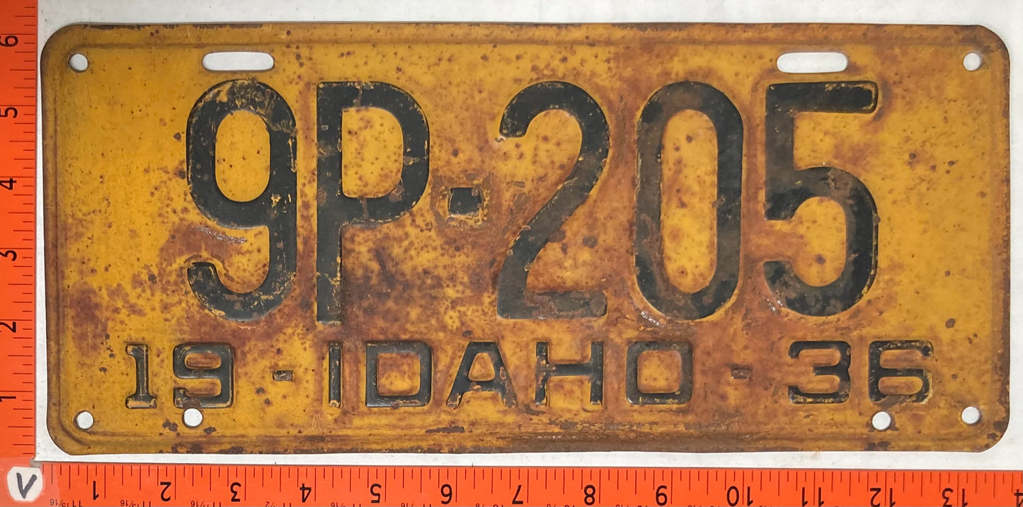1936 Idaho #9P-205 Passenger License Plate
