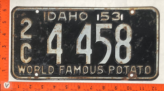1953 Idaho #2/C 4 458 Passenger License Plate