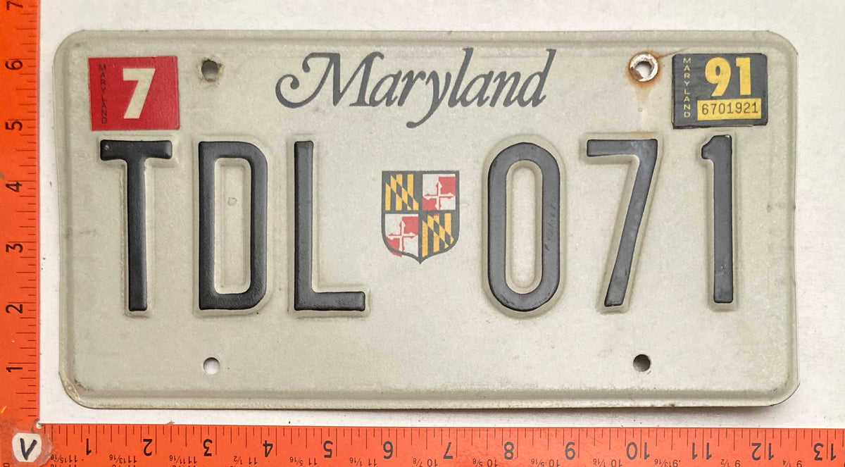 1991 Maryland #TDL 071 Passenger License Plate
