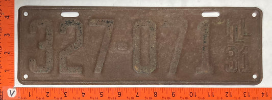 1931 Illinois #327-071 Passenger License Plate