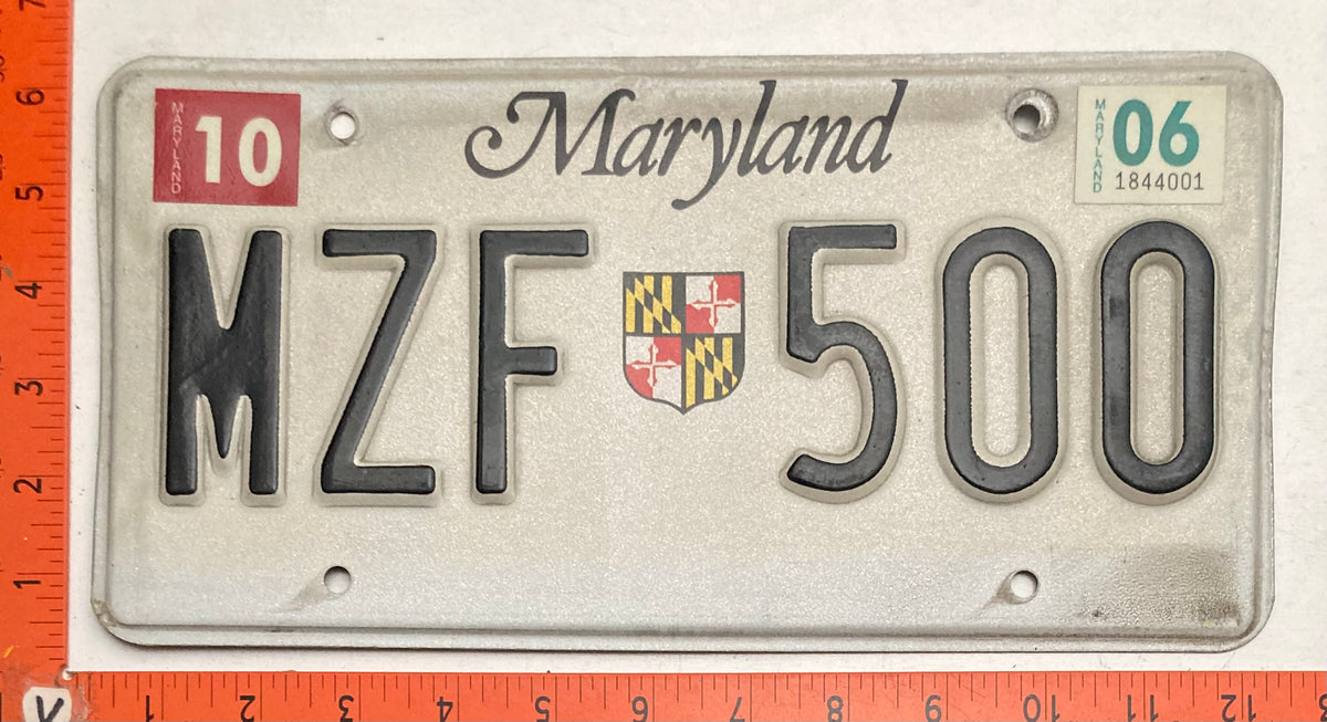 2006 Maryland #MZF 500 Passenger License Plate