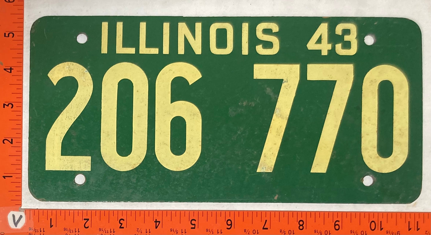1943 Illinois #206 770 Passenger License Plate (Soybean)