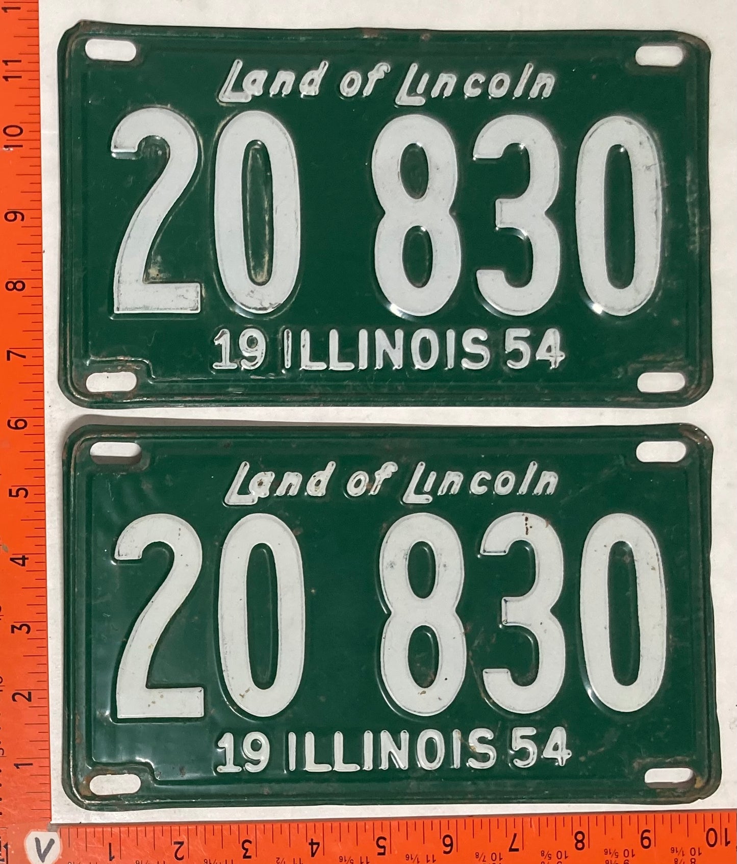 1954 Illinois #20 830 Passenger License Plate (Pair)