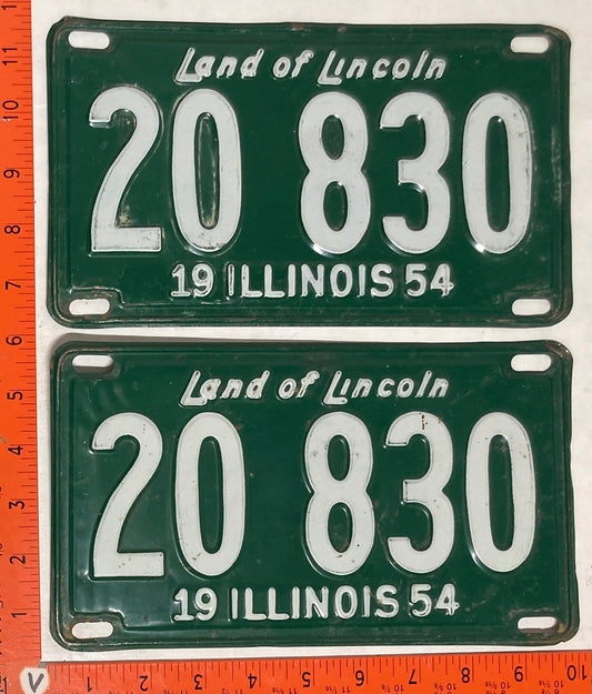 1954 Illinois #20 830 Passenger License Plate (Pair)