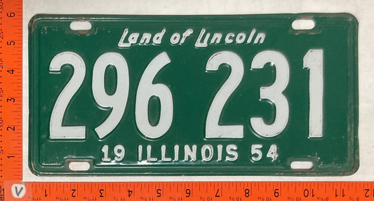 1954 Illinois #296 231 Passenger License Plate