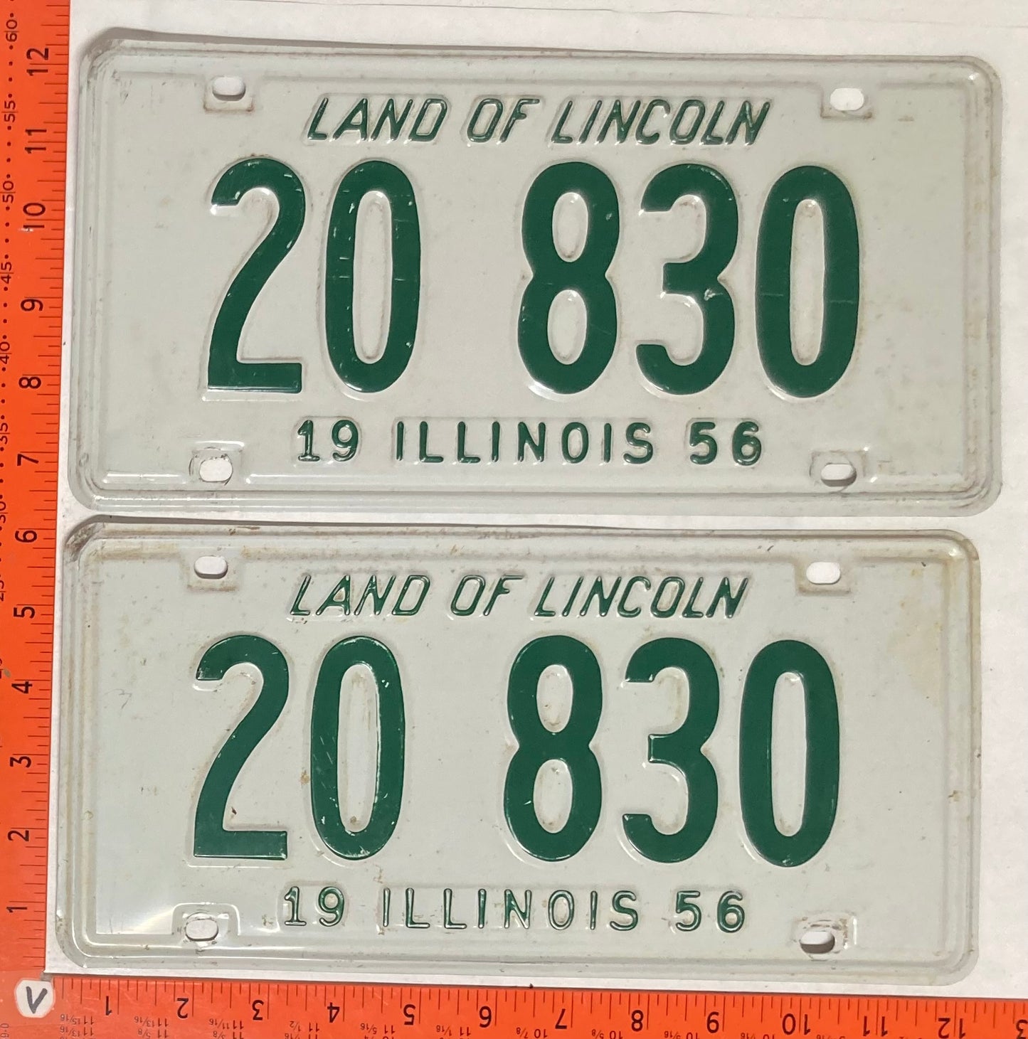 1956 Illinois #20 830 Passenger License Plate (Pair)