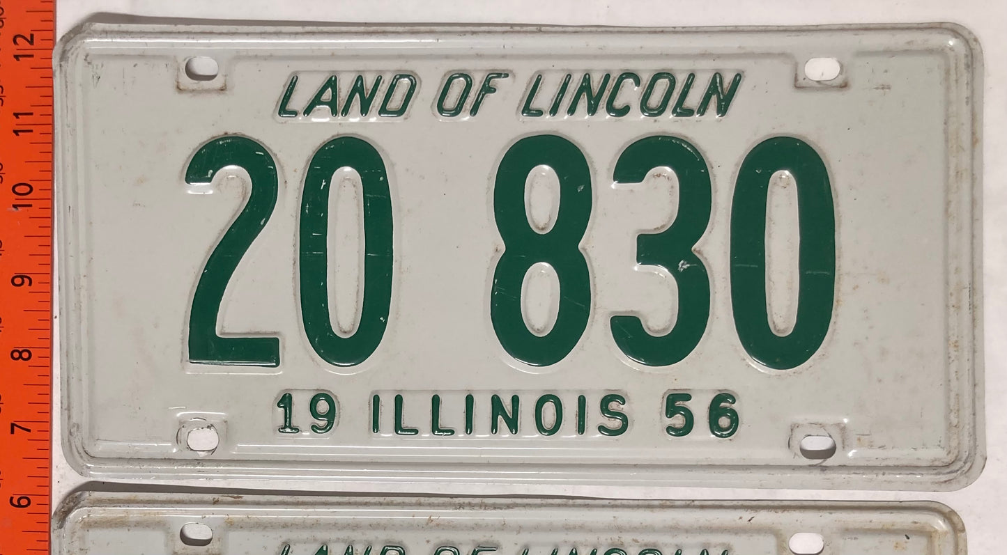 1956 Illinois #20 830 Passenger License Plate (Pair)