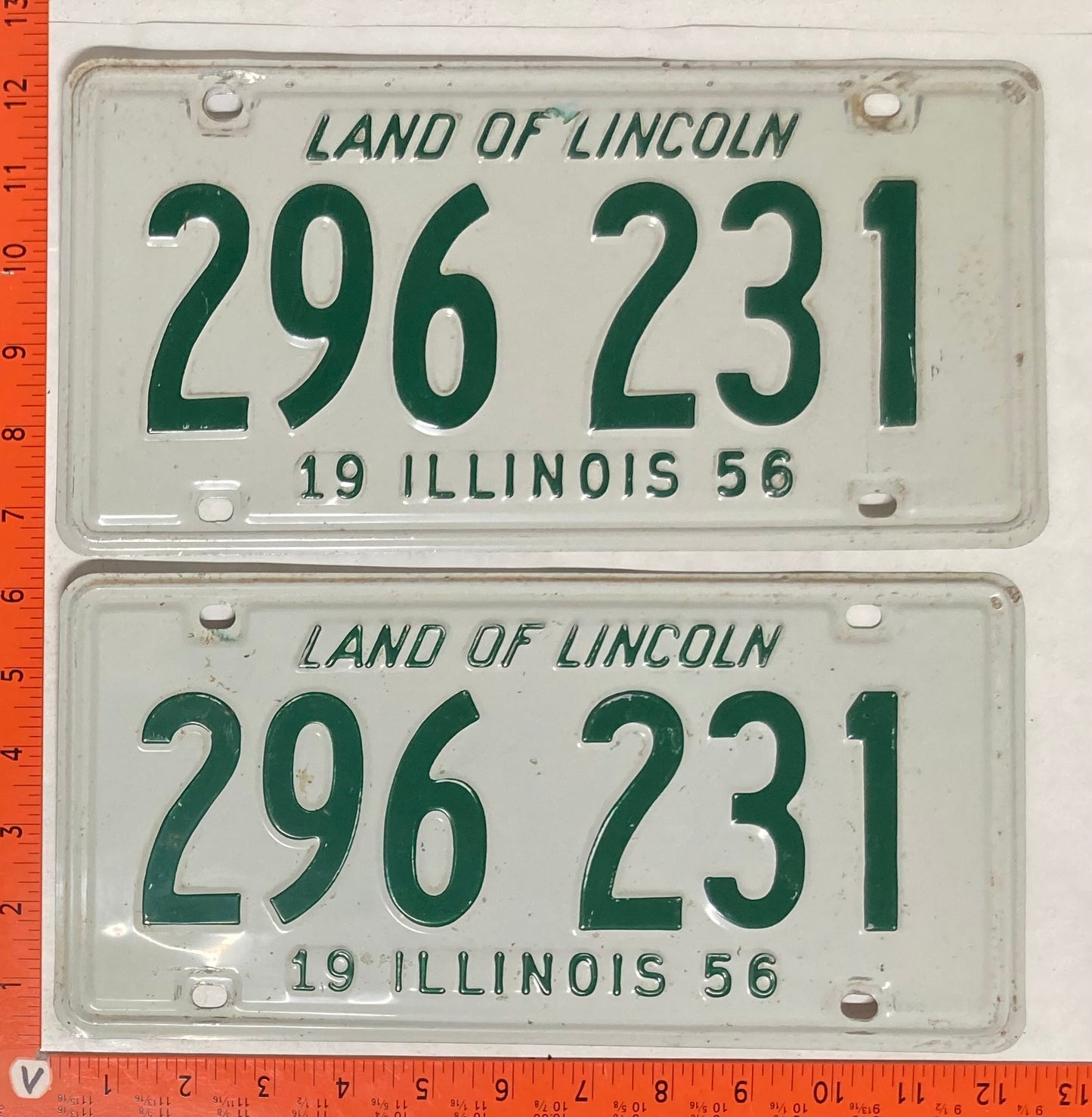 1956 Illinois #296 231 Passenger License Plate (Pair)