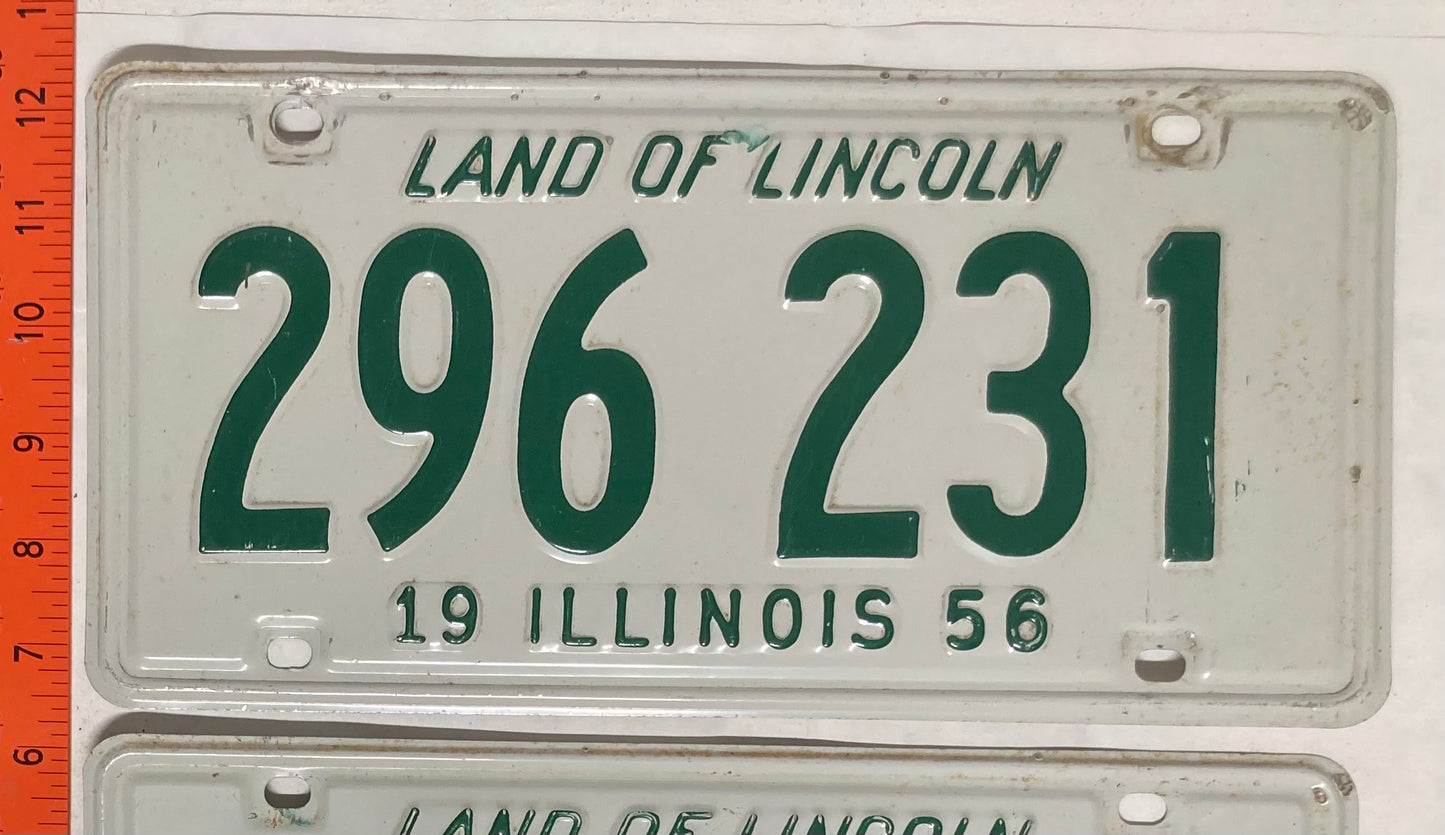 1956 Illinois #296 231 Passenger License Plate (Pair)
