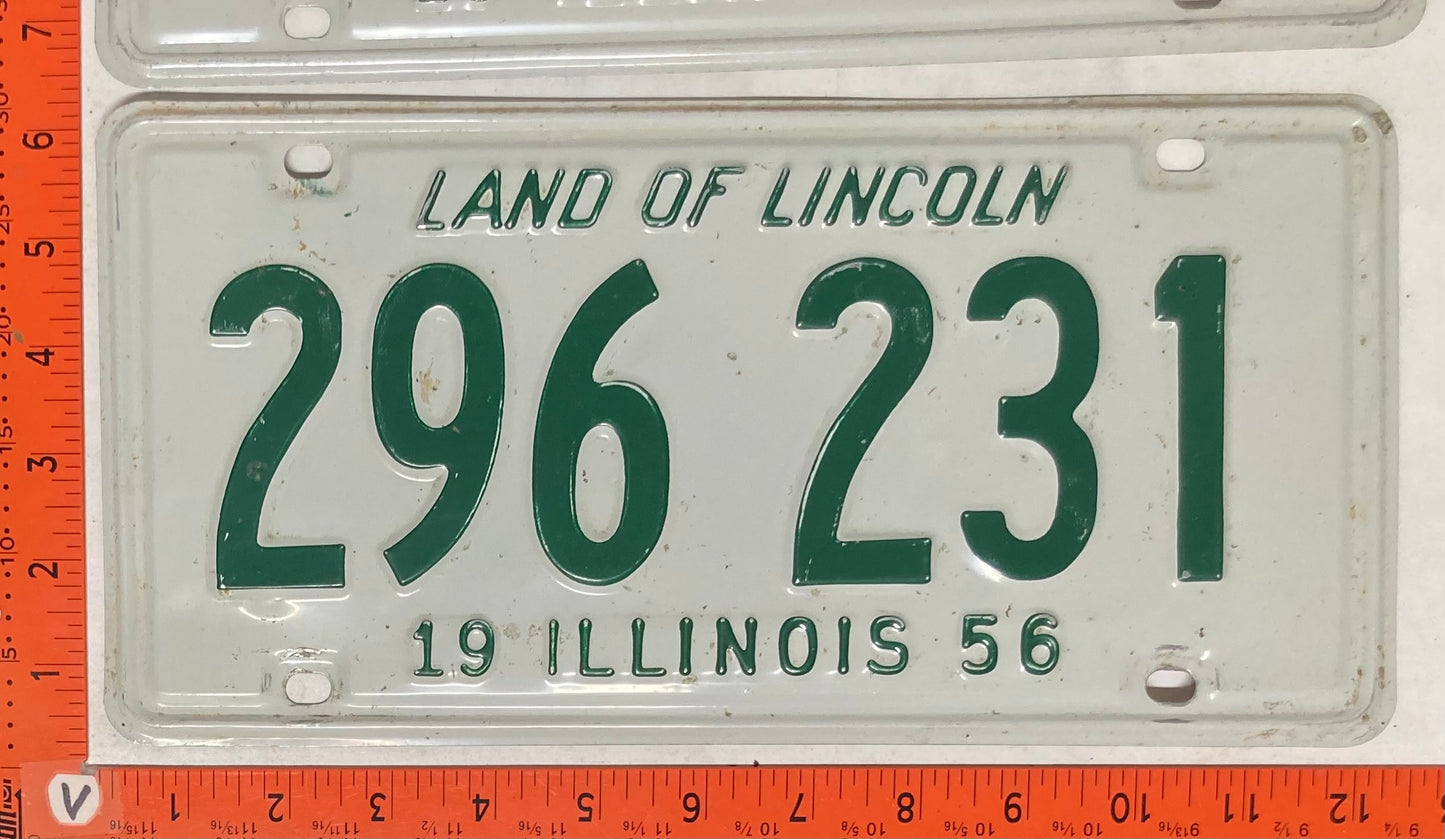 1956 Illinois #296 231 Passenger License Plate (Pair)