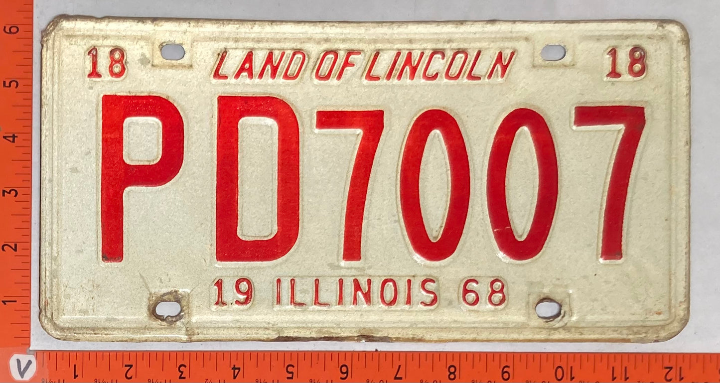 1968 Illinois #PD7007 Passenger License Plate