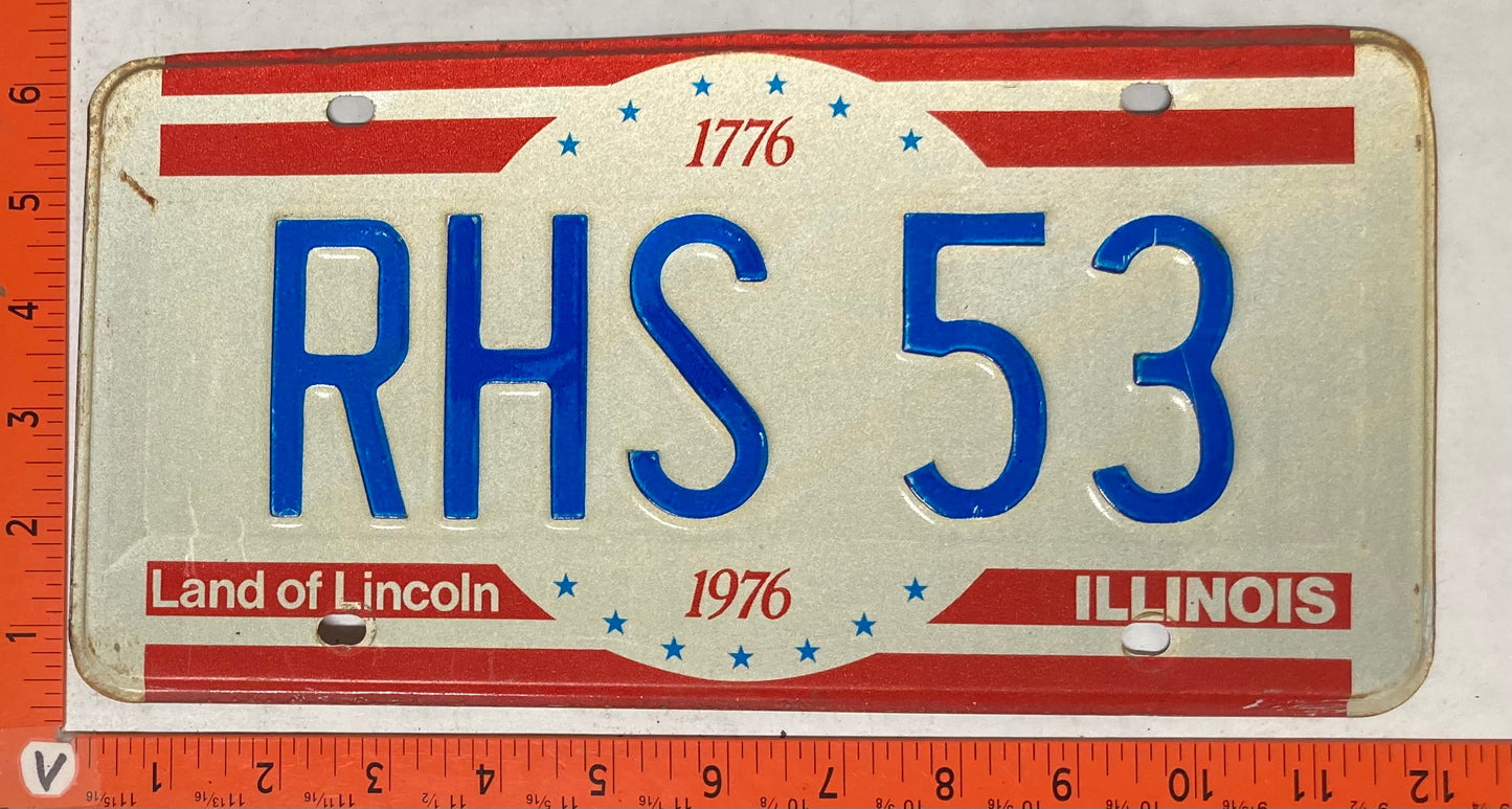 1976 Illinois #RHS 53 Passenger License Plate (Vanity)