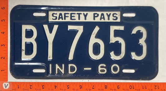1960 Indiana #BY 7653 Passenger License Plate