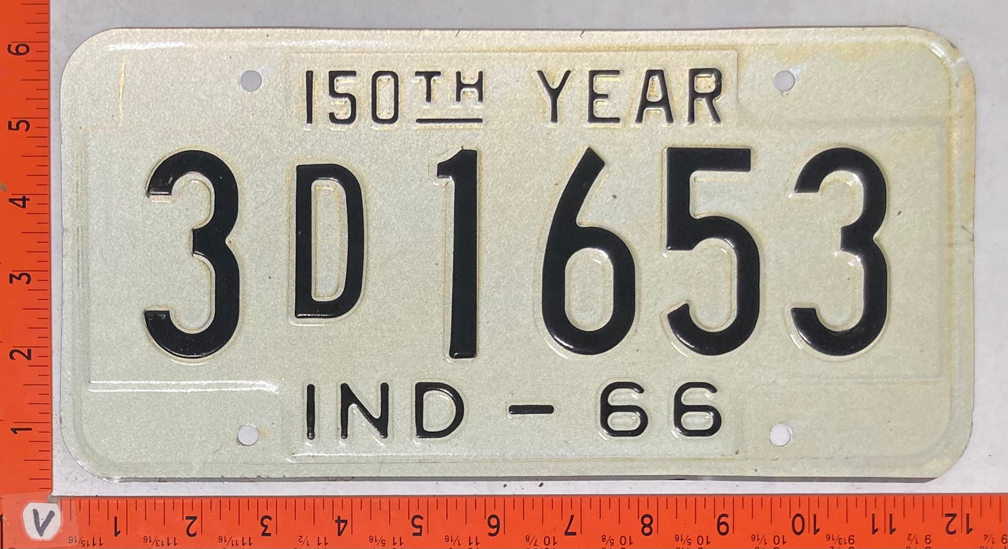 1966 Indiana #3D1653 Passenger License Plate