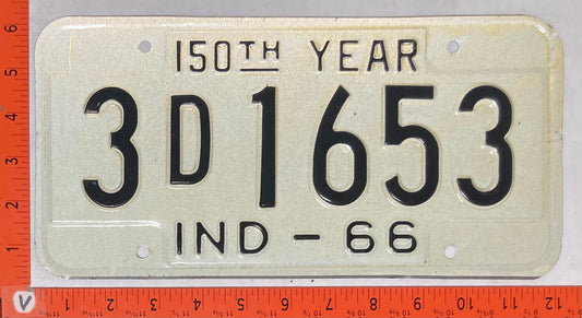 1966 Indiana #3D1653 Passenger License Plate