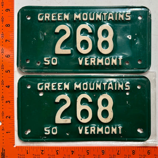 1950 Vermont #268 Motorcycle License Plate (Pair)