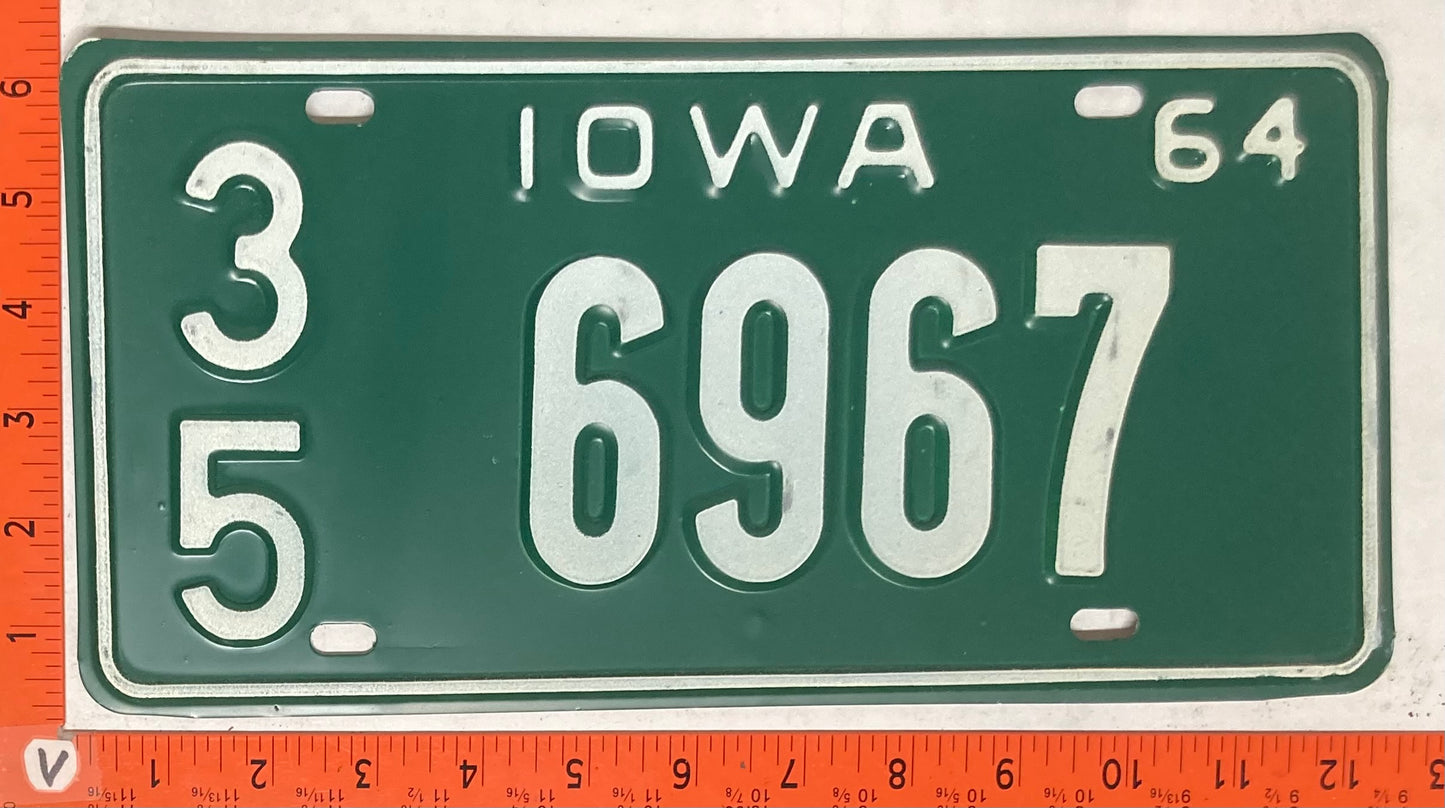 1964 Iowa #3/5 6967 Passenger License Plate