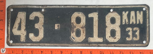 1933 Kansas #43-818 Passenger License Plate
