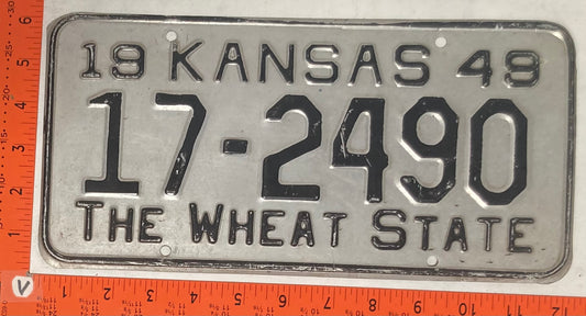 1949 Kansas #17-2490 Passenger License Plate