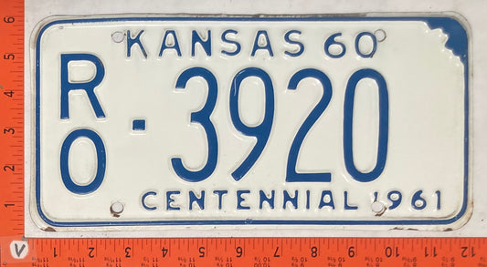 1960 Kansas # R/O-3920 Passenger License Plate