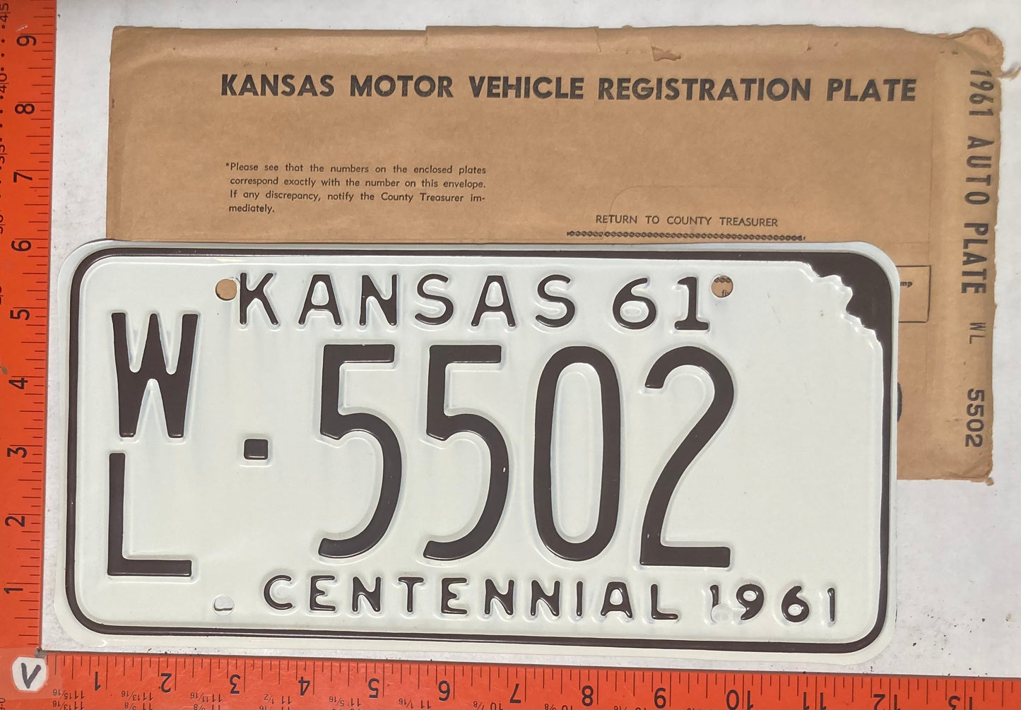 1961 Kansas #W/L-5502 Passenger License Plate (with Envelope)